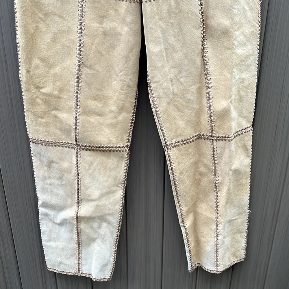 S.M.H. Vintage Dead Stock Tan Suede Crochet Patchwork Pants Boho Coachella sz 10 - Picture 3 of 12